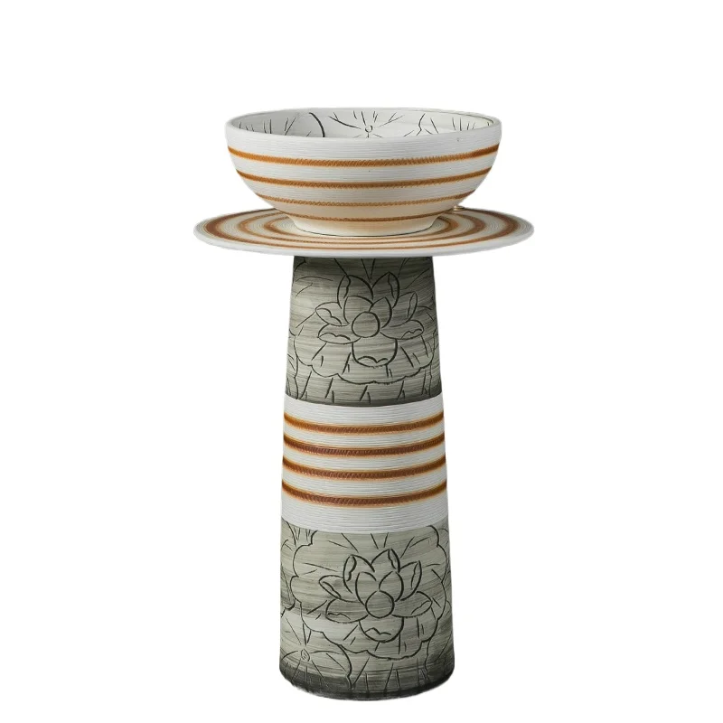 

Chinese lotus column basin floor-to-ceiling integrated retro outdoor wash basin courtyard villa basin