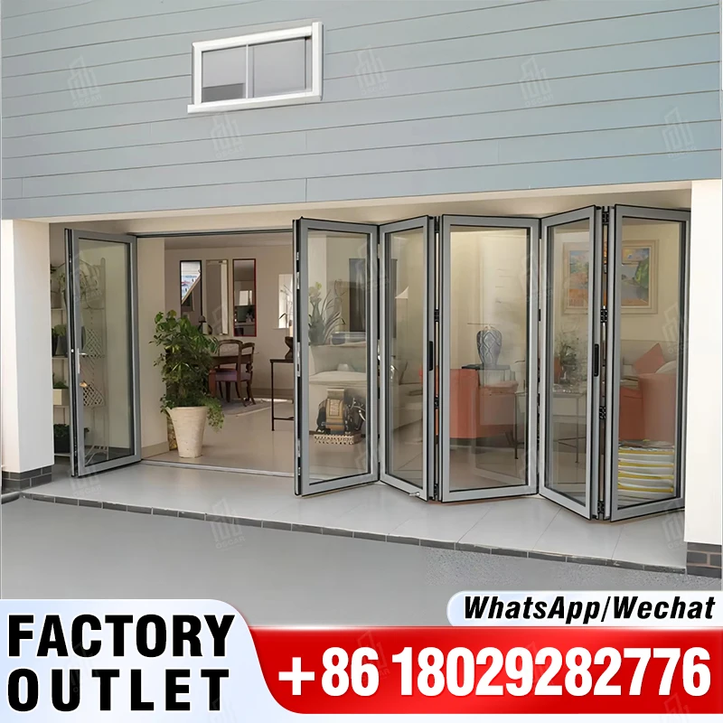 External metal aluminium partition folding door exterior patio french aluminum alloy glass bi-folding doors with grill design