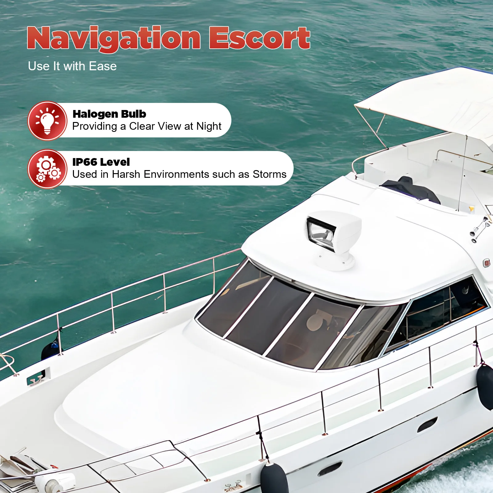 12V 100W Yacht-Scheinwerfer, Boot-Suchscheinwerfer mit Fernbedienung für Boote, Seepatrouillen – Detail 8