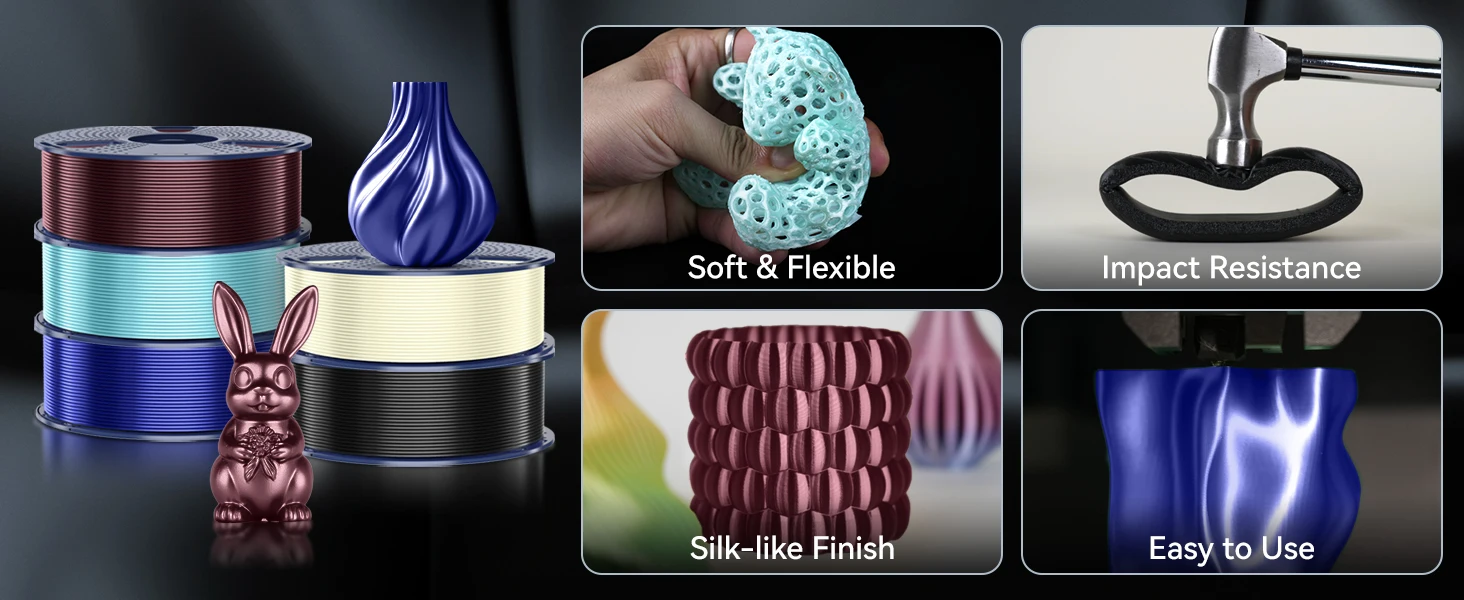 SUNLU 2 kg TPU-Seidenfilament, 1,75 mm, 1 kg Spule, flexibles, glänzendes Seidenfilament mit glatter Oberfläche für FDM-3D-Drucker, 98 A TPU-SEIDE – Detail 7