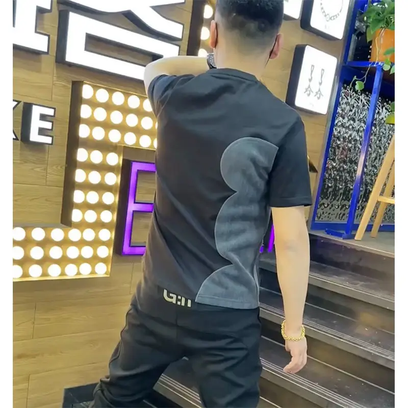 Summer New Men's Round Neck Short Sleeve Printed Trendy Loose and Handsome Half Sleeve Cotton T-shirt Basic Shirt Top Clothing