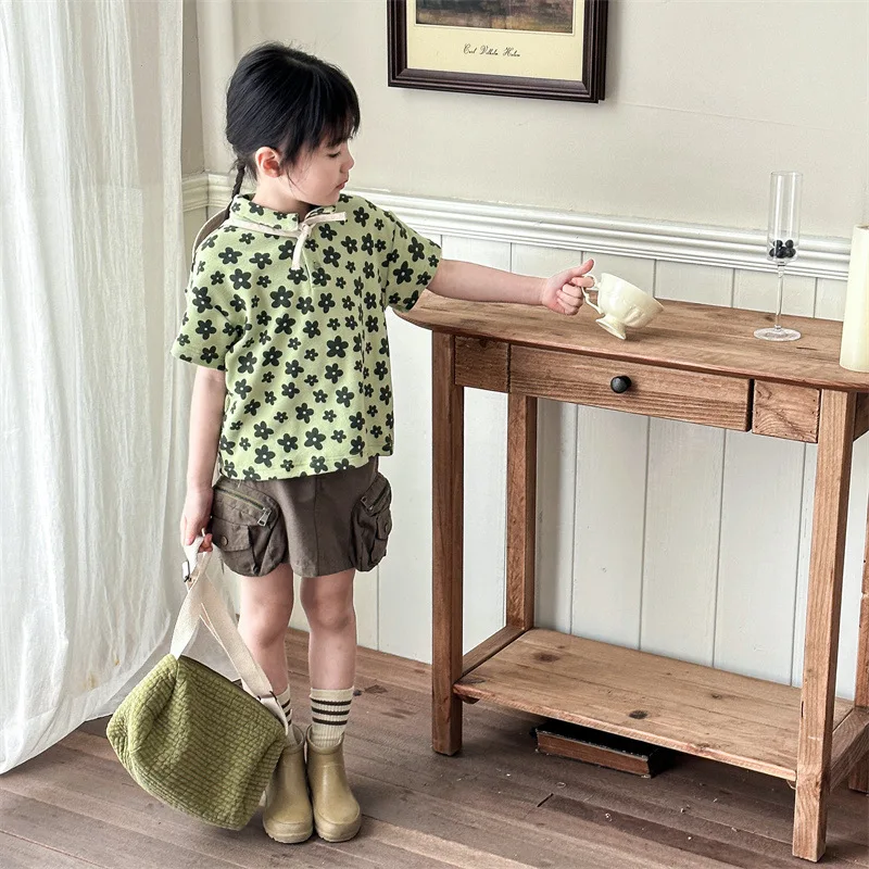 Children's T-Shirts Clothing Summer Children's Korean Printed Short Sleeved T-shirt for Girls Summer Polo Shirt 1-6Years