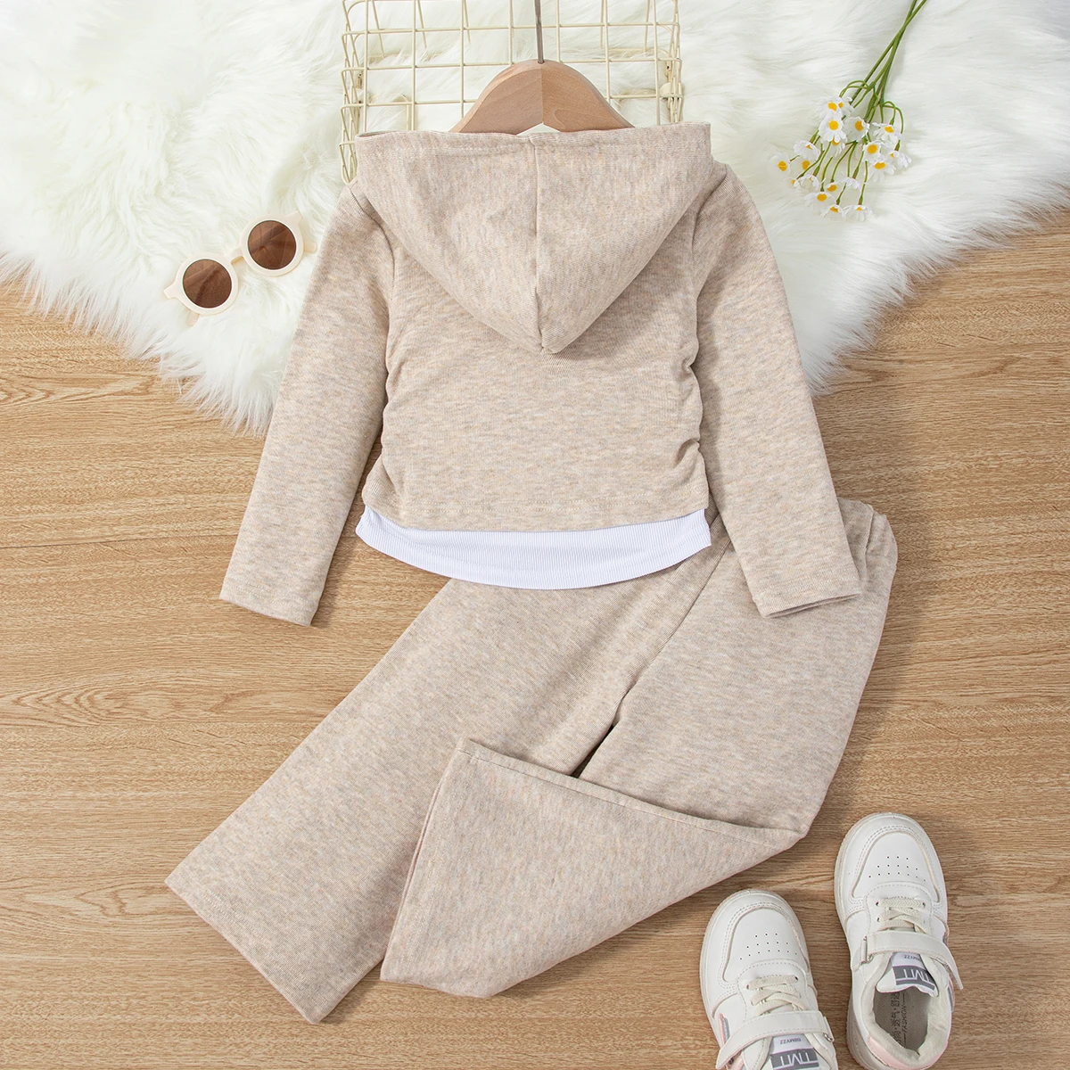 Einfarbiges, langärmliges Kapuzenoberteil und Hose für Mädchen für Frühling/Herbst, lässiges zweiteiliges Set, trendiges Outfit, Kindermode C – Detail 14