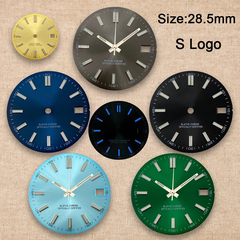 High Quality 28.5mm S Logo Sunray Dial Suitable For NH35/NH36/4R/7S Japan Movement Blue Luminous Watch Modification Accessories