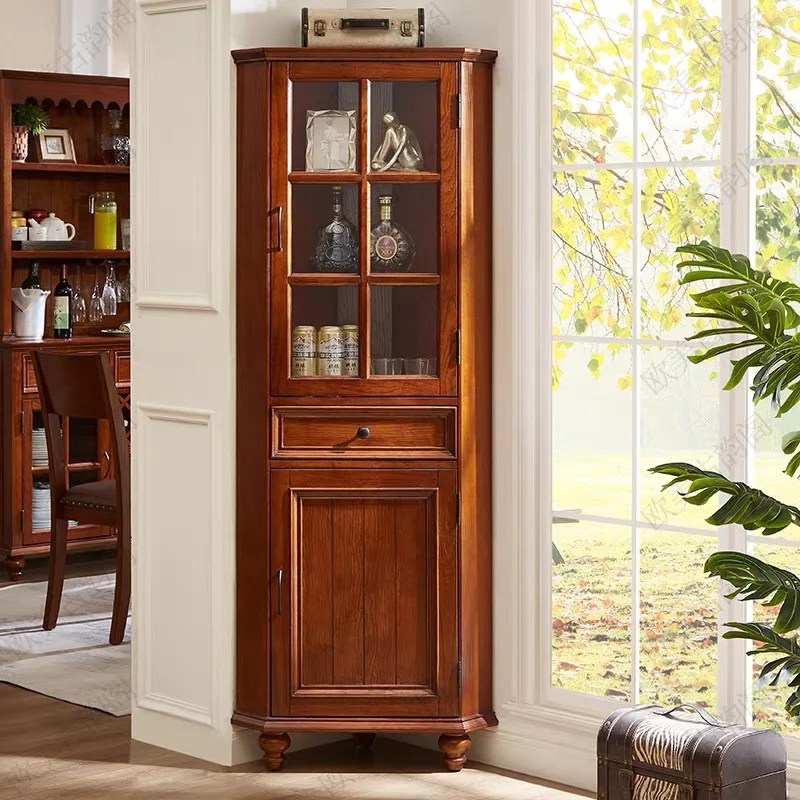

American solid wood against the wall corner cabinet storage simple wine side vertical cabinet corner cabinet tri