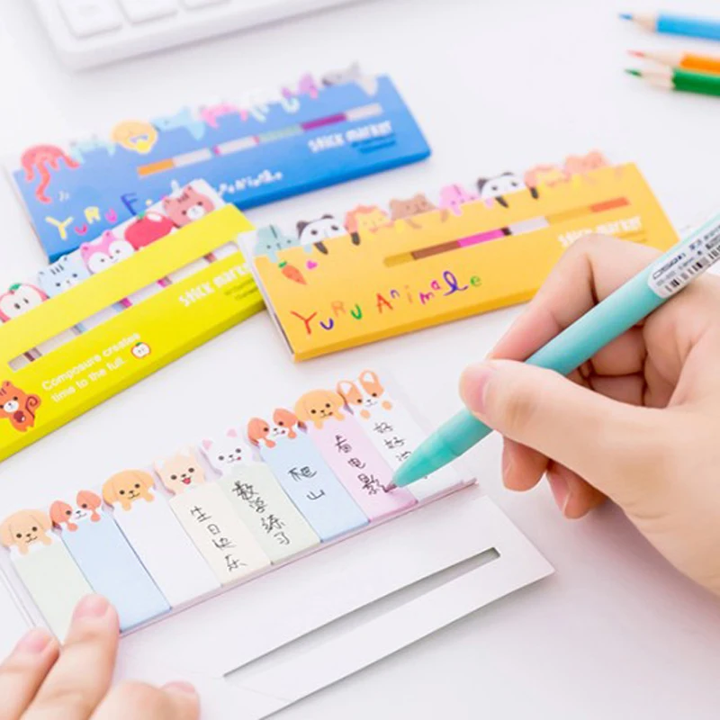 11Pcs Kawaii Stickers Cartoon Sticky Notes Memo Sticky Notes Bookmark Stickers Kantoor Decoratie Boek Mark Classificatie