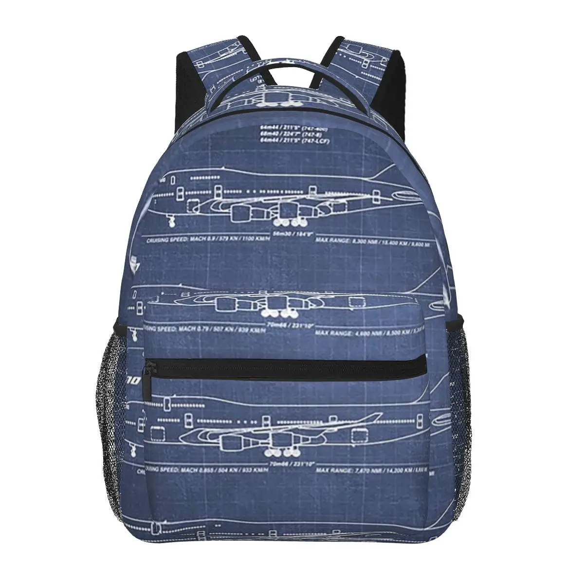 Boeing 747 Family Blueprint (dark Blue) Backpacks Boys Girls Bookbag Children School Bags Cartoon Kids Rucksack Shoulder Bag