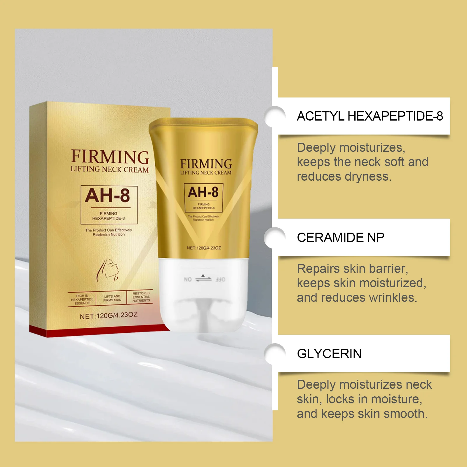 Ah-8 Tightening Neck Cream with Roller Contain Hexapeptide Moisturize Tightening Lifting Sagging Skin Wrinkle Repair Neck Lotion