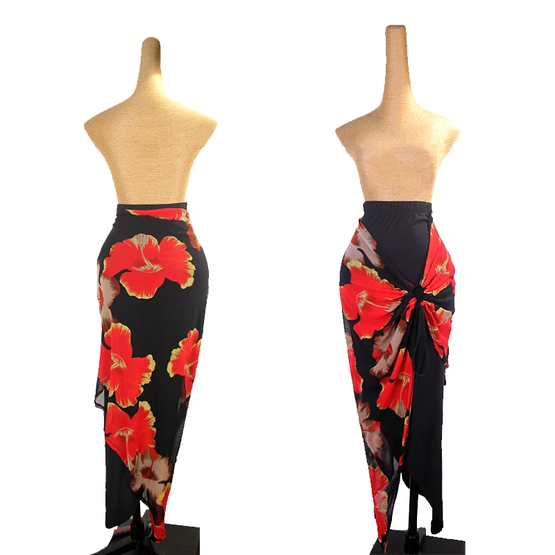 Mulheres Impressão Floral Saia de Dança Latina, Adulto Rumba Roupas de Dança, Saia Irregular, Salsa, Salão de Baile, Performance Wear, DNV20583