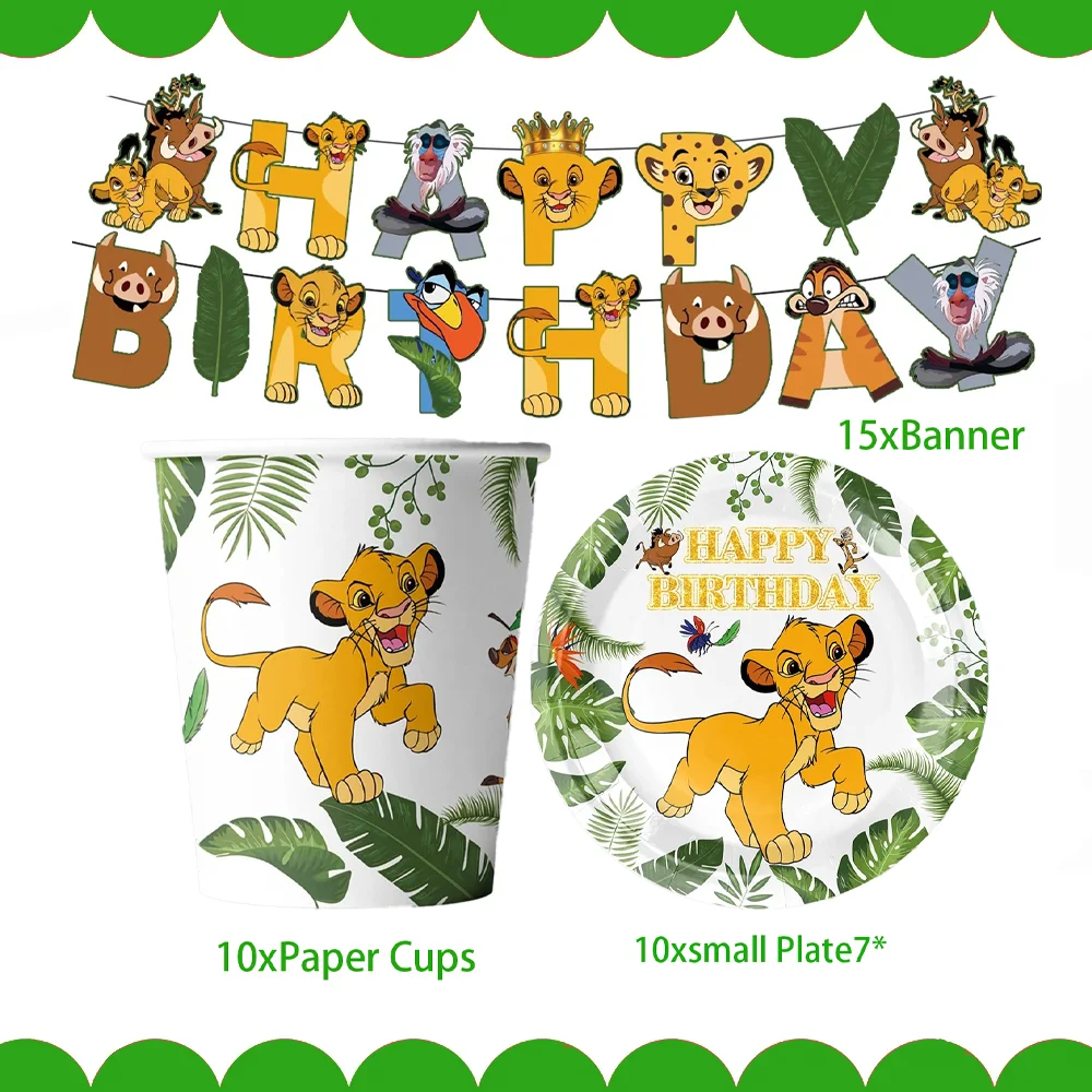 

Lion King Theme Party Supplies Cup Plates Napkins Tableware Banner Set For Kids Boys Simba Baby Shower Birthday Party Supplies