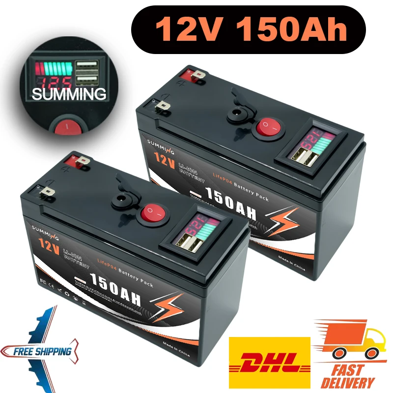 Batterie au Lithium LiFePO4 12V 150Ah, plus de 5000 Cycles profonds, pour UPS, détecteur de poissons de Kayak, panneau solaire, roues électriques, jouets, Scooter ⌛️