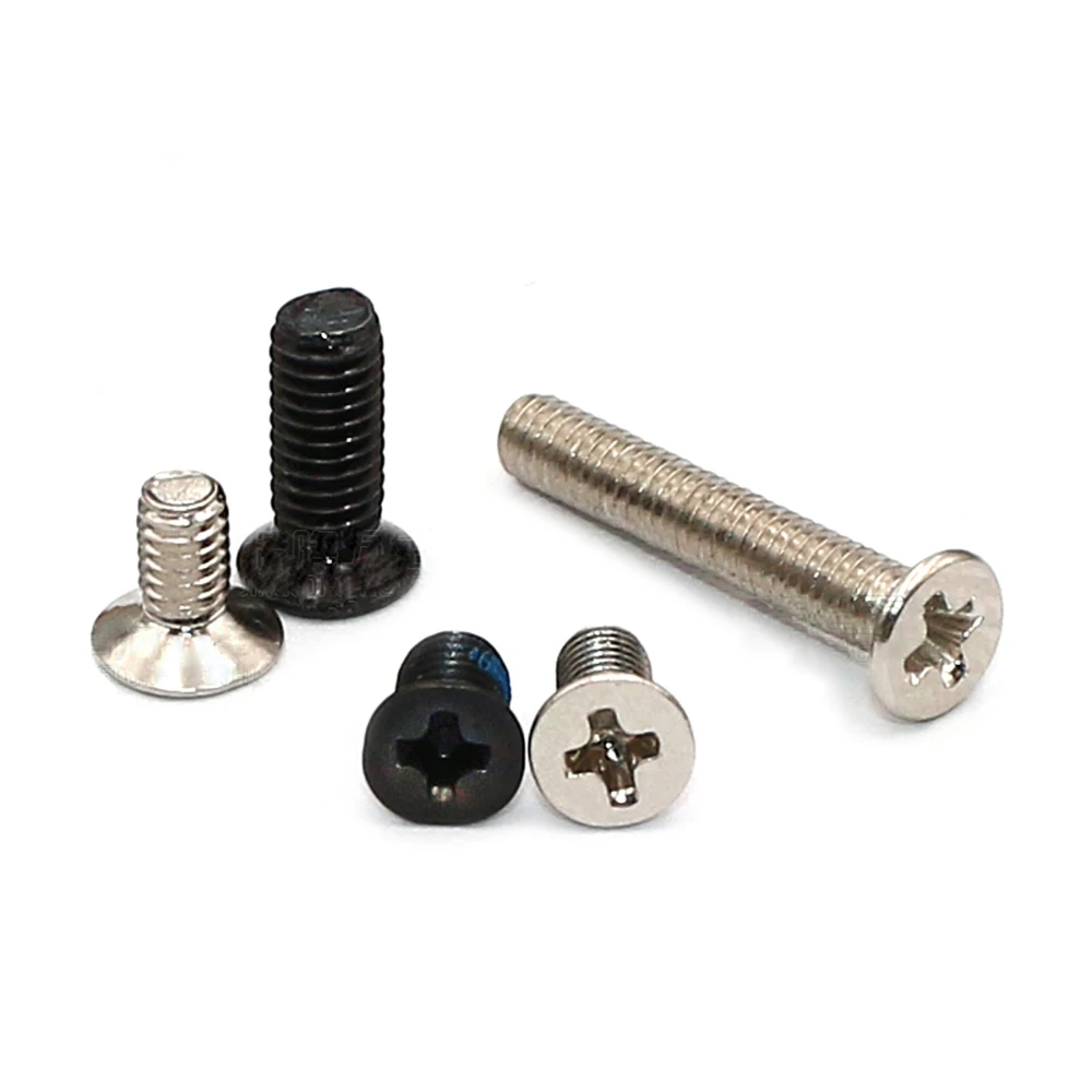 100/200/300Pcs Phillips Countersunk Head Machine Screw M3 Black Zinc/Nickel Cross Recessed Flat Head Bolts Length=3-10mm