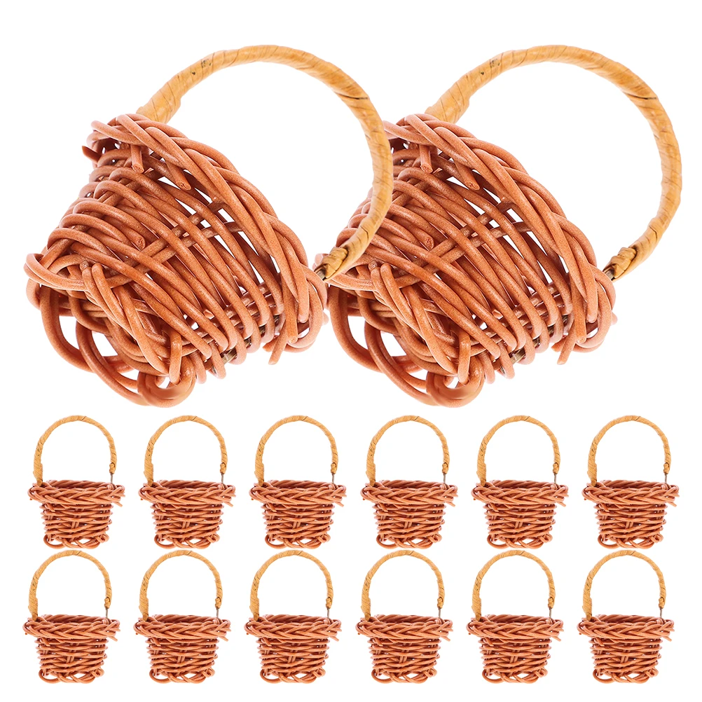 

14pcs Flower Baskets Mini Woven Basket For Home Decor And Photography Props Handwoven Rustic Ornament For Party Favors & Storage