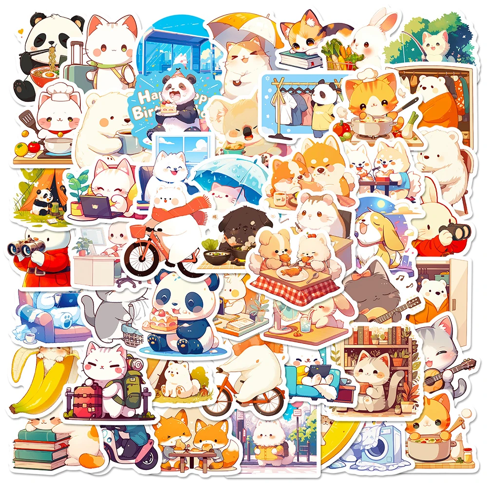 10/30/50pcs Kawaii Animals Life Cartoon Graffiti Stickers Panda Cat Cartoon Decals Toys Waterproof DIY Diary Phone Case Bike
