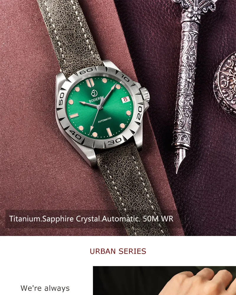 BODERRY Orologio Automatico da Uomo con Movimento Giapponese, Cassa in Titanio e Bracciale, Vetro Zaffiro, Impermeabile fino a 200 m, Super LumiNova Svizzero e Corona a Vite