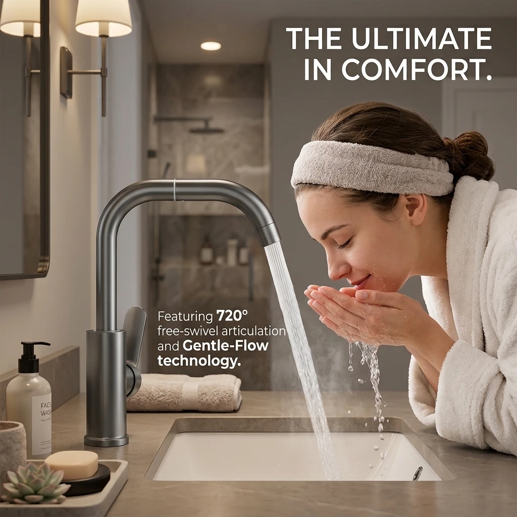 Modern Hot & Cold Mixing Bathroom Faucet, 360° Free Rotation Dual-Use Tap, Suitable for Countertop Washbasin & Kitchen Sink