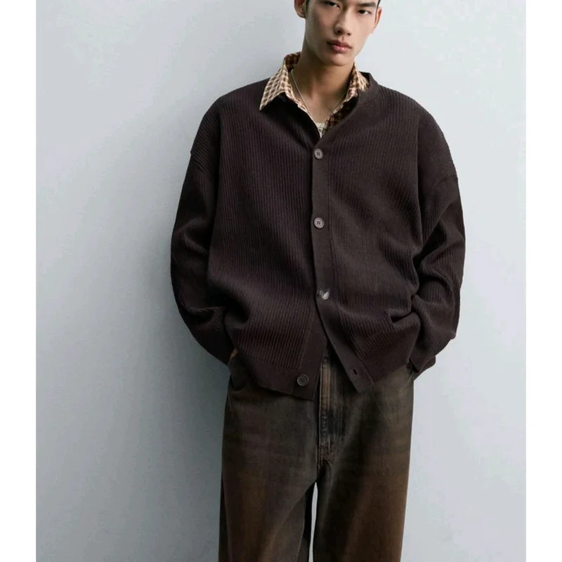 

Новый осенний мужской длинный све, круглый трикотаж Ne, повседневный свободный крой, прямой открытый кардиган, удобная дышащая ткань