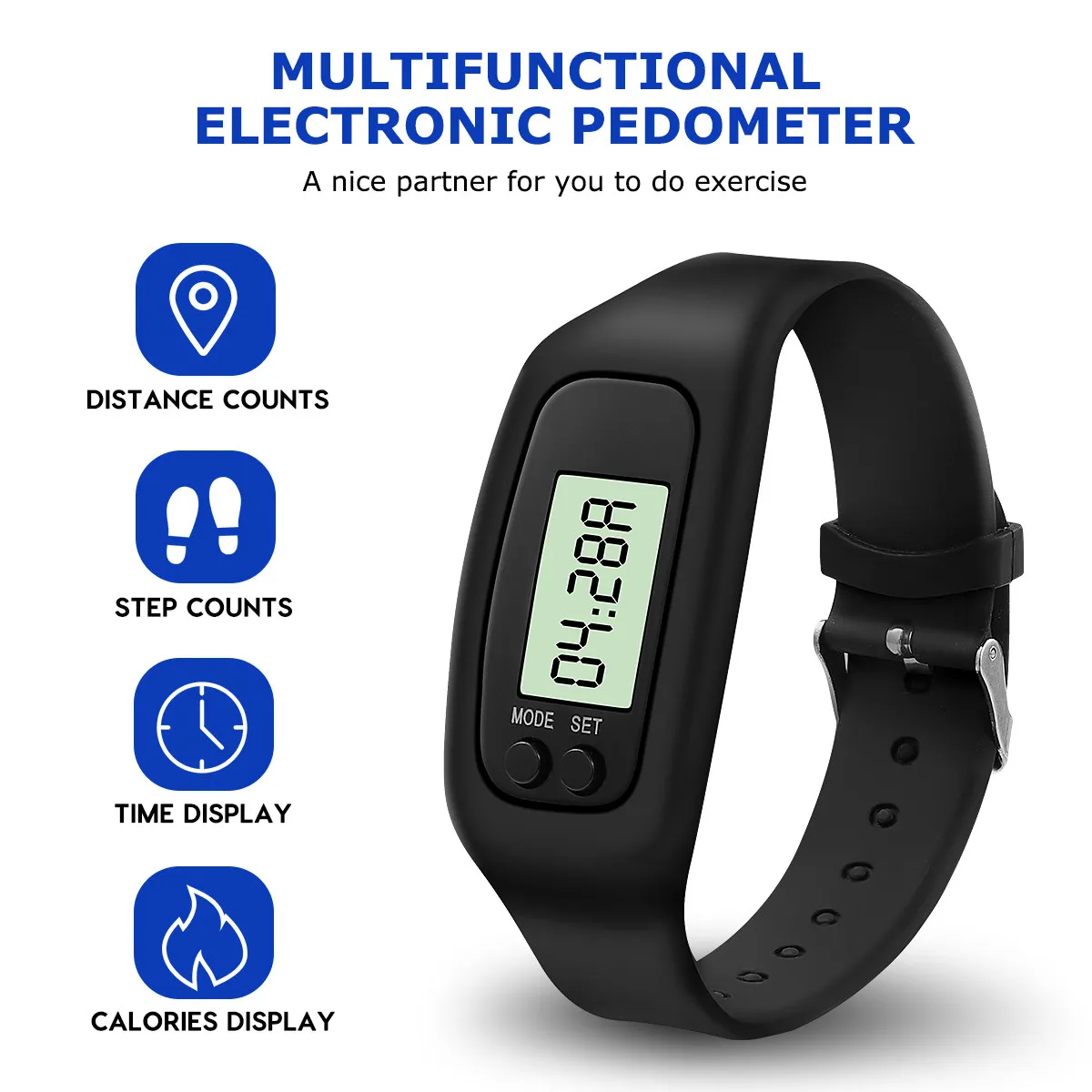2Pcs Walking Distance Counter Watch Digital LCD Pedometer Bracelet Calorie Burn Monitor Auto Detect Waist Movement