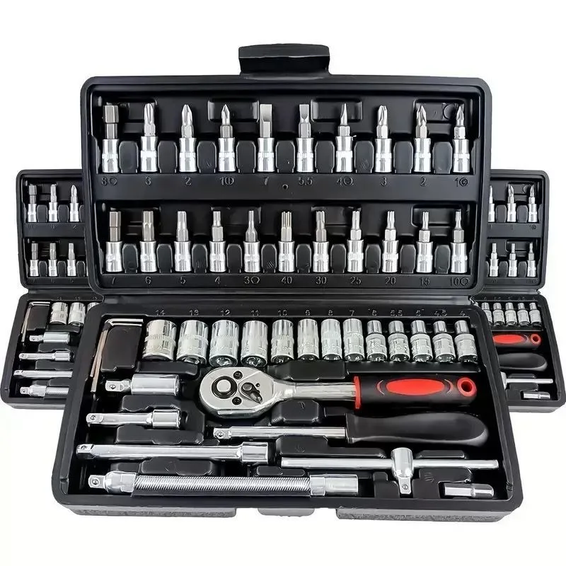 46PCS 1/4 Dopsleutel Automotive Gereedschap Onderhoud Gereedschapskist CRIN Injector Demonteren Tool