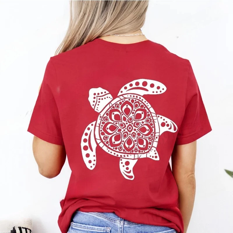 Women's Turtle Print T-Shirt, Short Sleeve, Camping Print Clothing, Women's T-Shirt Top, Women's T-Shirt Top Graphic T Shirts