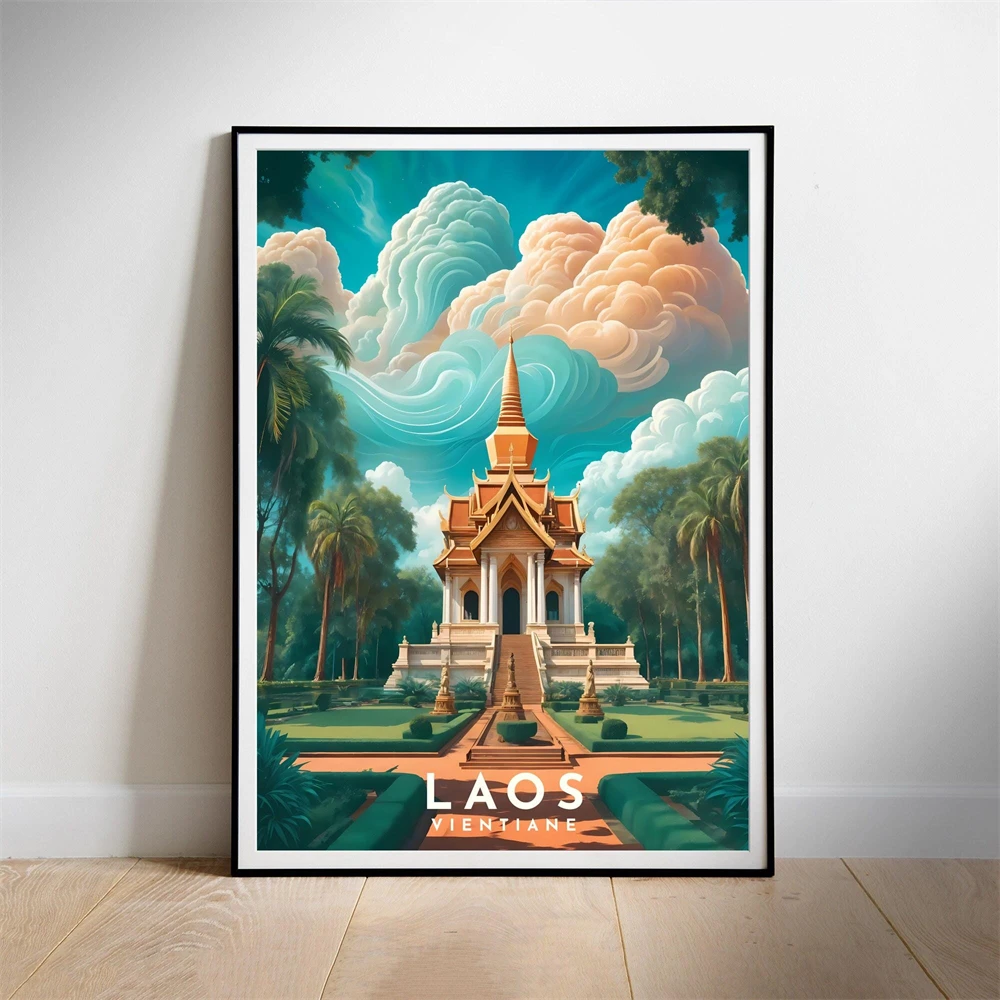 

Laos Travel Print Poster Laos Travel Landscape Wall Art Asia Cartoon Landscape Home Wall Decor Laos Home Wall Canvas Painting
