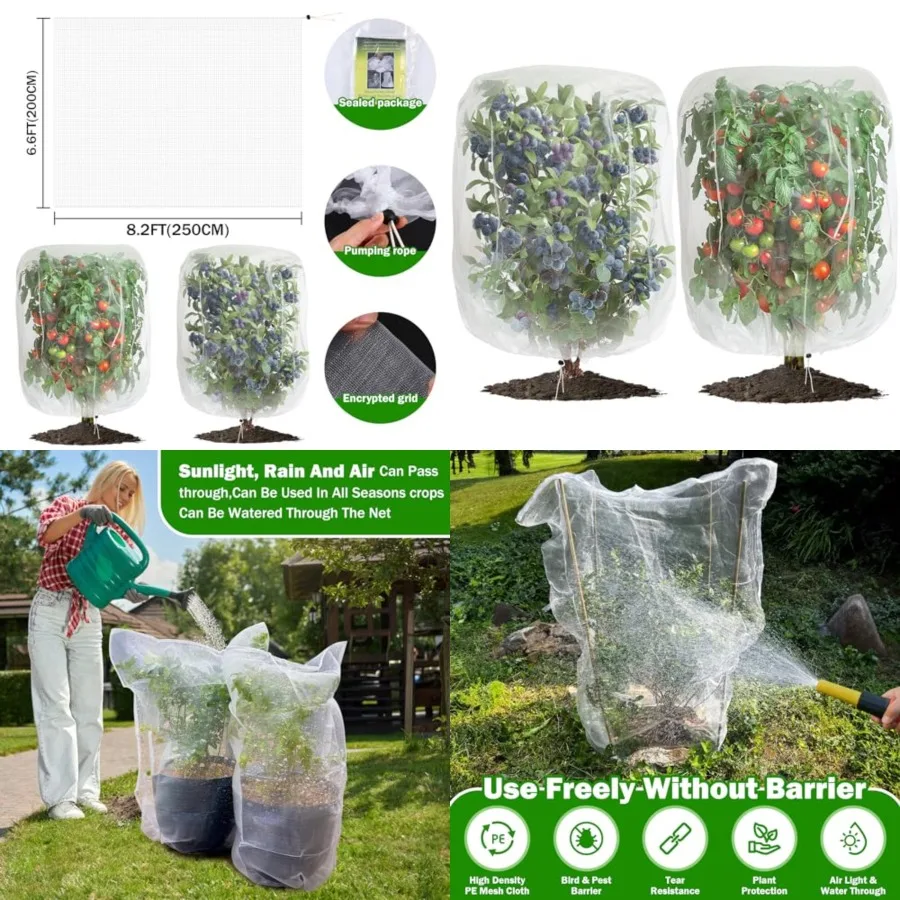 

2 PCS Large Fruits Tree Netting Cover for Garden, 6.6 x 8.2 Feet Insect Bird Barrier Deer Netting Cover Bag with Drawstring Gar