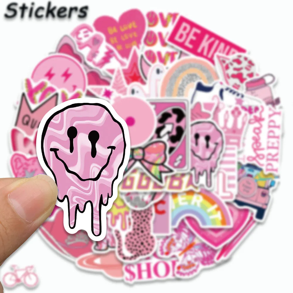 50PCS Preppy Style Stickers  INS Style Pink DIY Decals For Party Gift Skateboard Motorcycle Scrapbooking Laptop Suitcase Toys