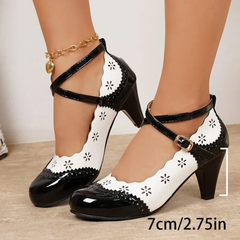 2026 Übergrößen Vintage Schwarze High Heels Pumps Retro Bequeme Sommer Rosa Bürodamen Schuhe Damen – Detail 6
