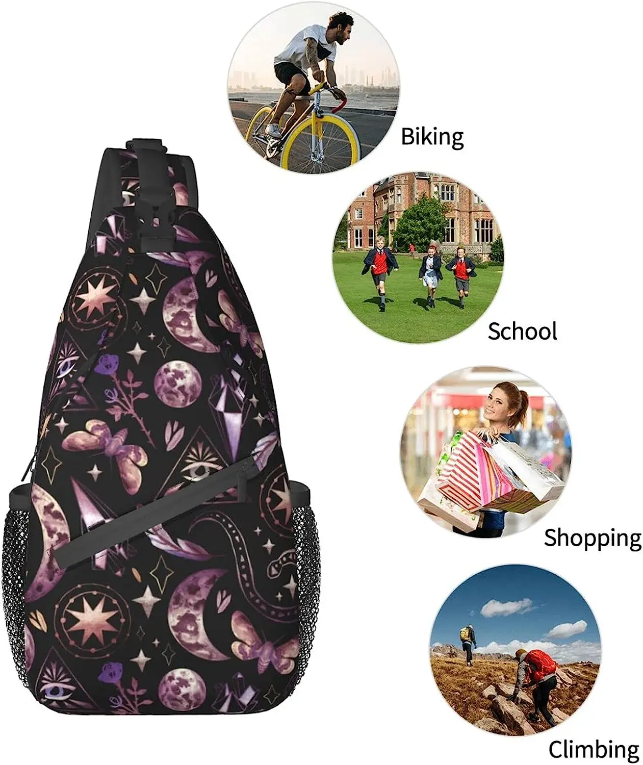 Sling Bag Tarot Moon Butterfly Magic Goth Hiking Daypack Crossbody Shoulder Backpack Travel Chest Pack for Men Women