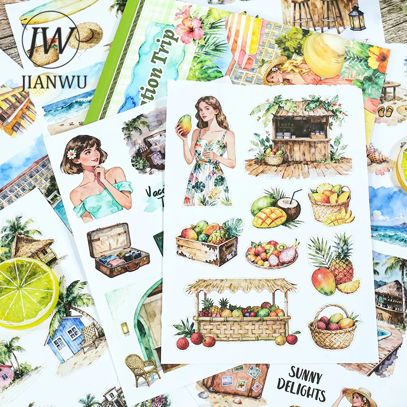 JIANWU 20 Sheets/book Vintage Vacation Trip Character Landscape Sticker Book Creative DIY Journal Material Collage Stationery