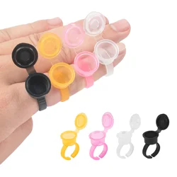 50PCS Tattoo Pigment Ink Ring Cups Eyelash Extend Glue Holder Container With Lid Cover Cap Permanent Microblading Tool