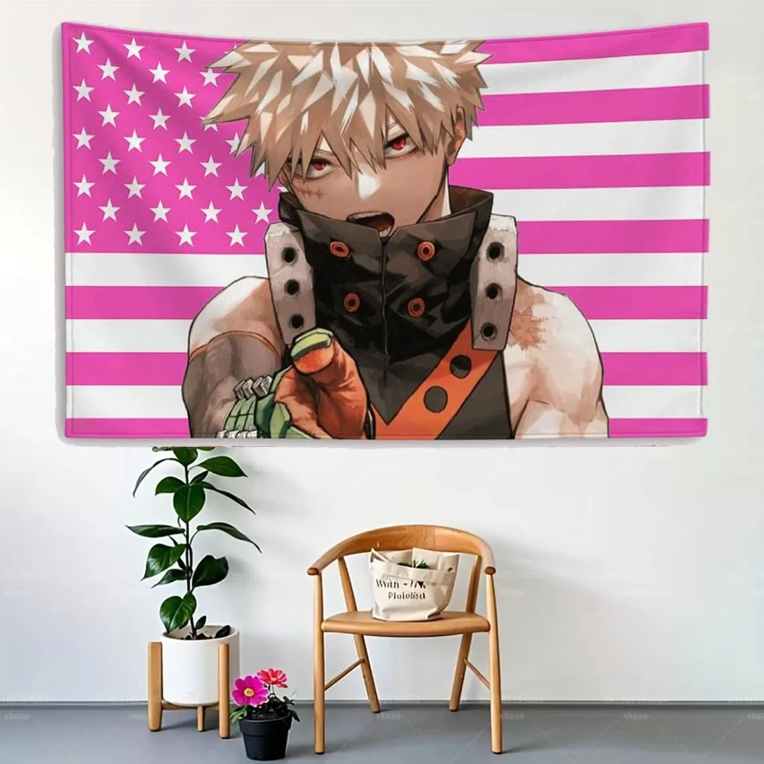 My Hero Academia Bakugo Katsuki American Flag Tapestry - Funny Outdoor Garage & Bedroom Wall Decor, Printed Banner for Anime