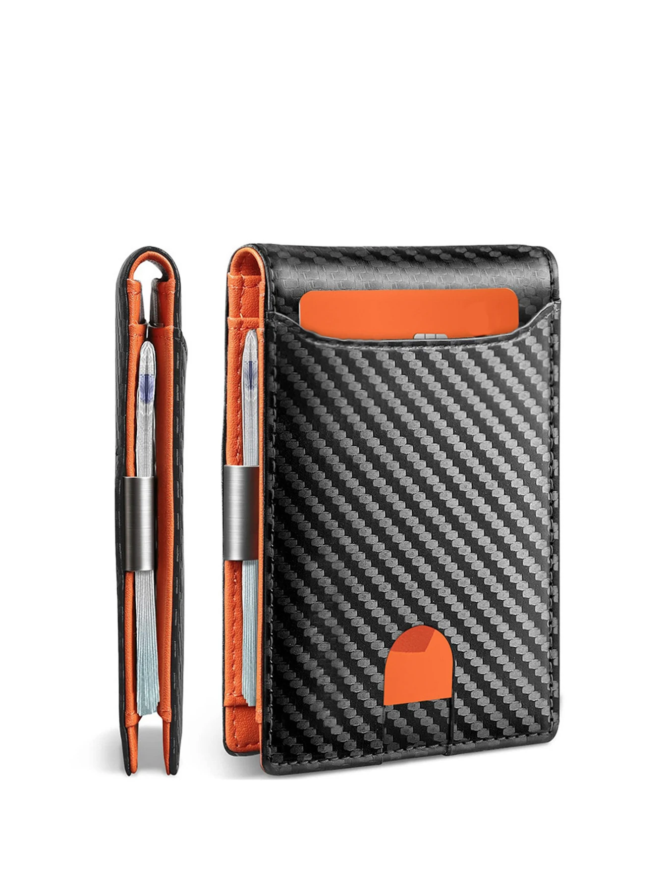 Image of Herren-Geldbörse mit Kohlefaser-Textur, RFID-Blockierung, Geldklammer, Kartenhalter, schlankes, minimalistisches Leder-Bifold-Portemonnaie für mehrere Kreditkarten