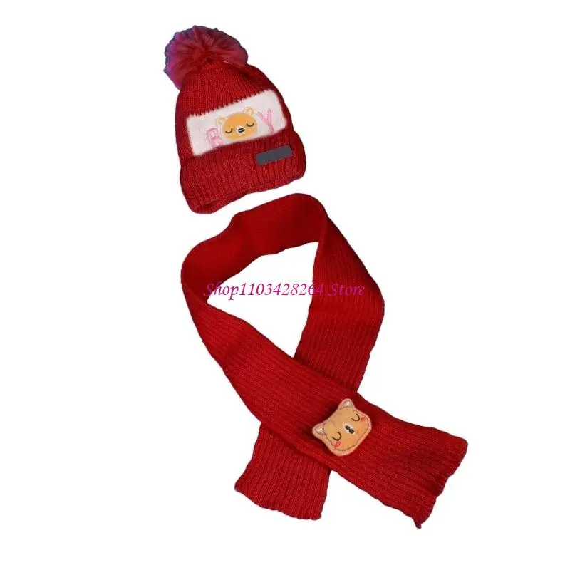  Winter Warm Hat Scarves Kids Hat and Scarf Thicken Hat Scarf Elastic Bonnet Hat with Pompoms for Children 1-6 Year