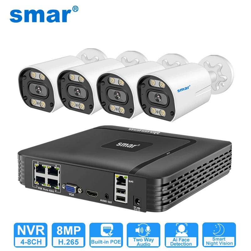 8MP Security Camera System 4K POE NVR Video Surveillance Kit  5MP 4MP Audio Ai Face Detect Color Night Vision IP CCTV Camera Set