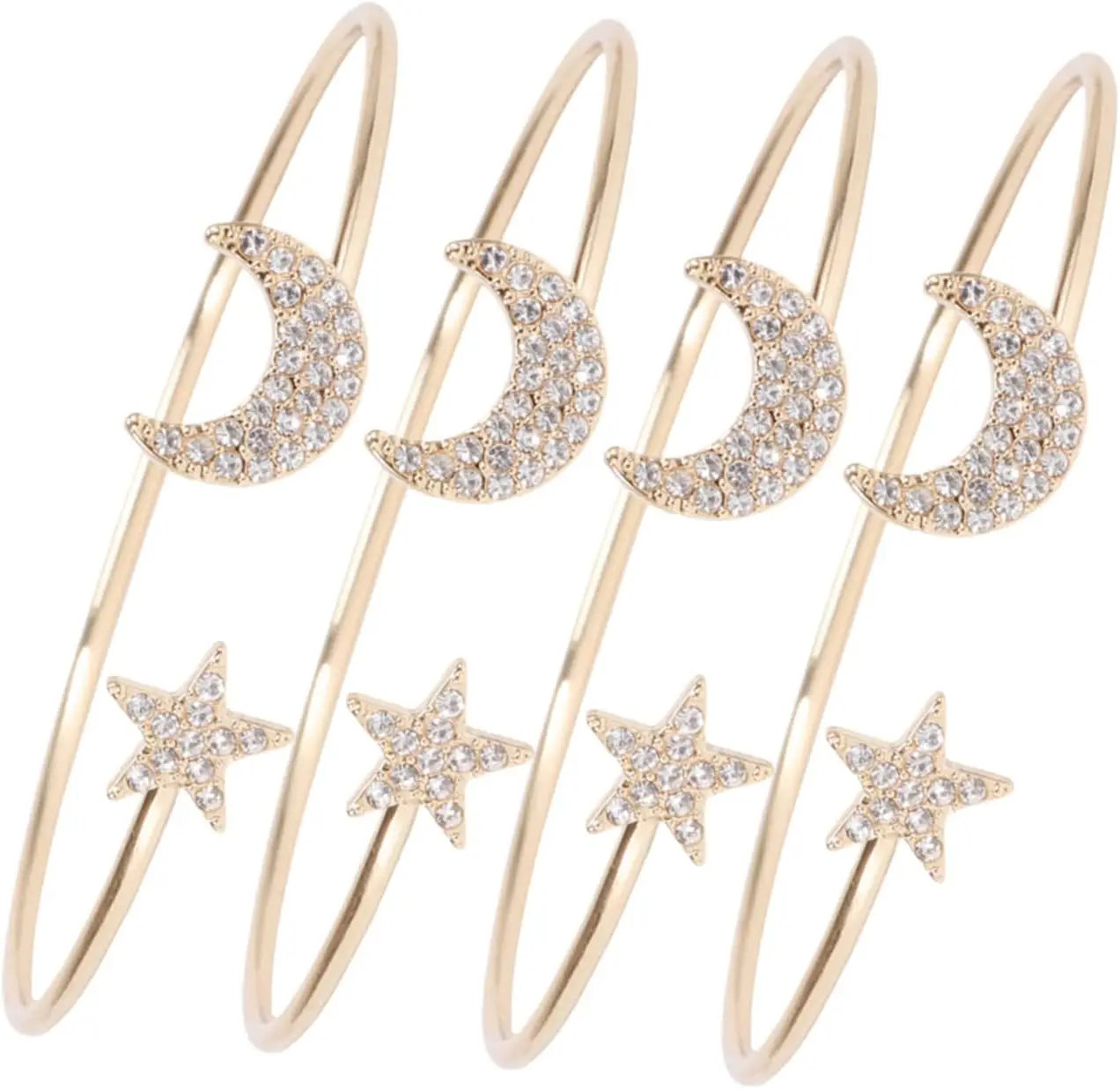 

Stylish Moon Star Bangle Bracelet 4pcs Pack Women's Fashion Jewelry Comfortable Cuff Bangle