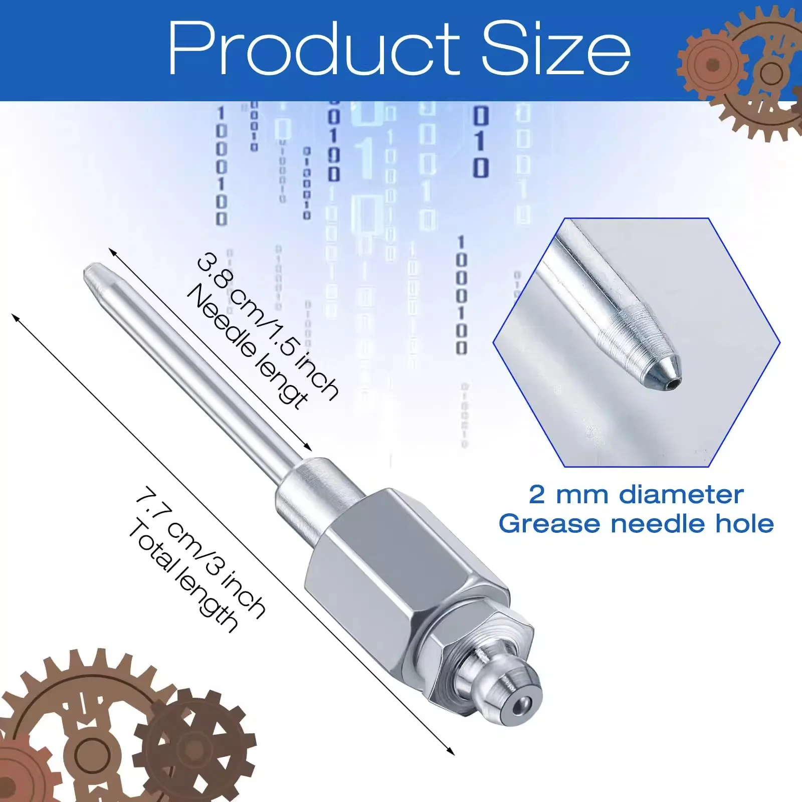 Grease Narrow Needle Nozzle Adapter with Hardened Steel Tips, Needle Nose Grease Dispenser with 1/8 Inch NPT Threads