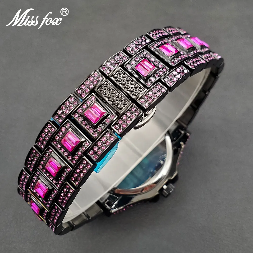 Pink Quartz Watch For Men Women Unisex Green Blue Diamond Iced Watches 3atm Waterproof Calendar Men's Wristwatches Dropshipping