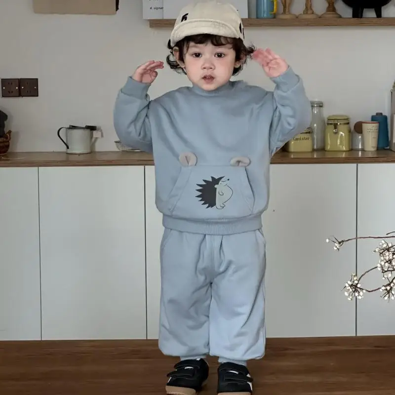 

2025 Winter New Baby Long Sleeve Clothes Set Boys Girls Fleece Sweatshirt Suit Infant Toddler Plus Velvet Thick Warm Outfits