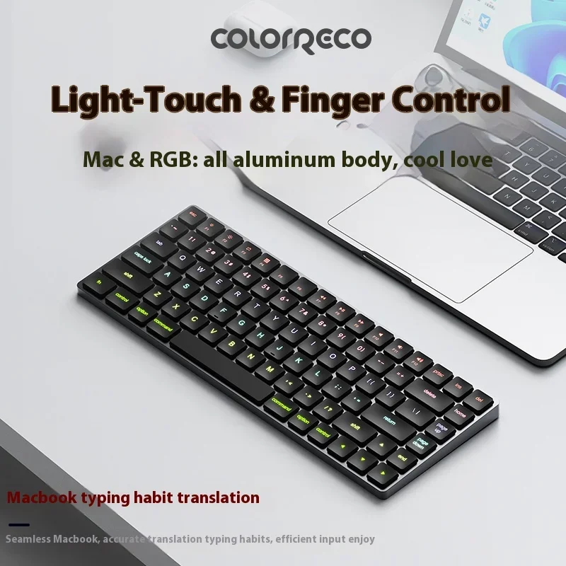 

ColorReco Thin84 Клавиатура Беспроводная Bluetooth RGB Подсветка Индивидуальная клавиатура Портативная клавиатура из алюминиевого сплава для офиса, ноутбука, ПК