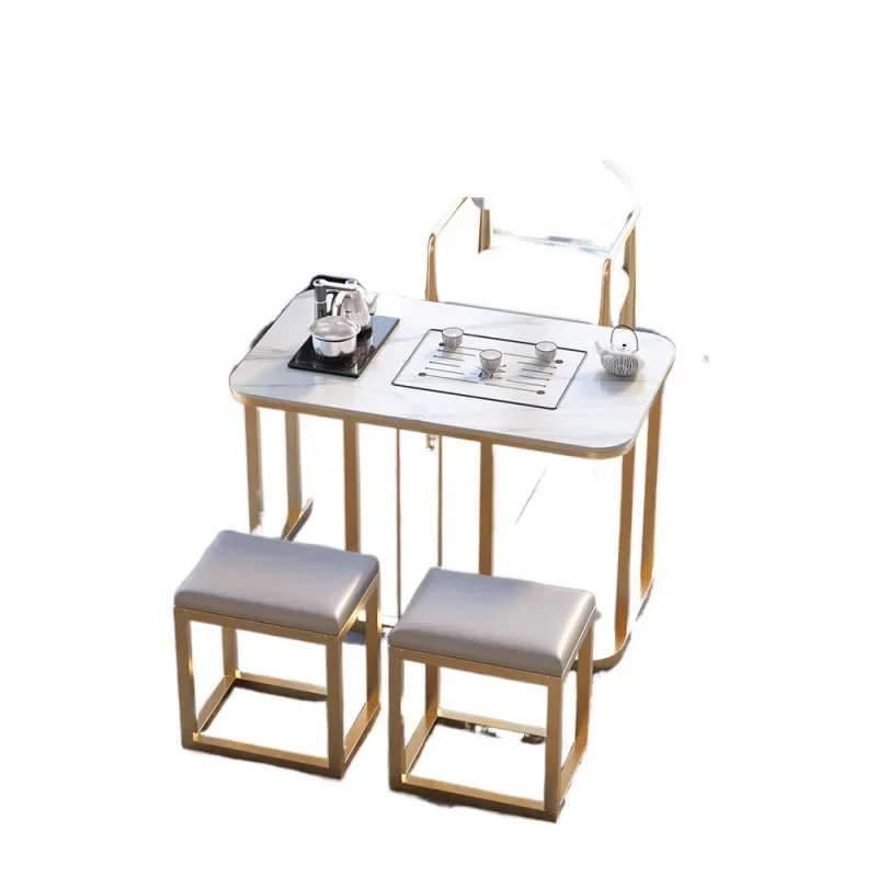 Small coffee table balcony table household modern chair combination rock slab kung fu bubble family
