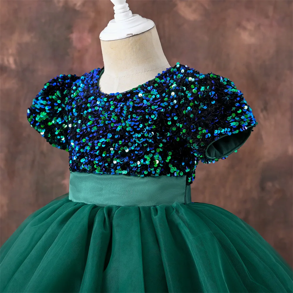 Robe de princesse à paillettes pour filles, rouge, blanc, rose, vert, bleu, fête d'anniversaire, carnaval, reconstitution historique, céramique, soirée, 2-10 ans