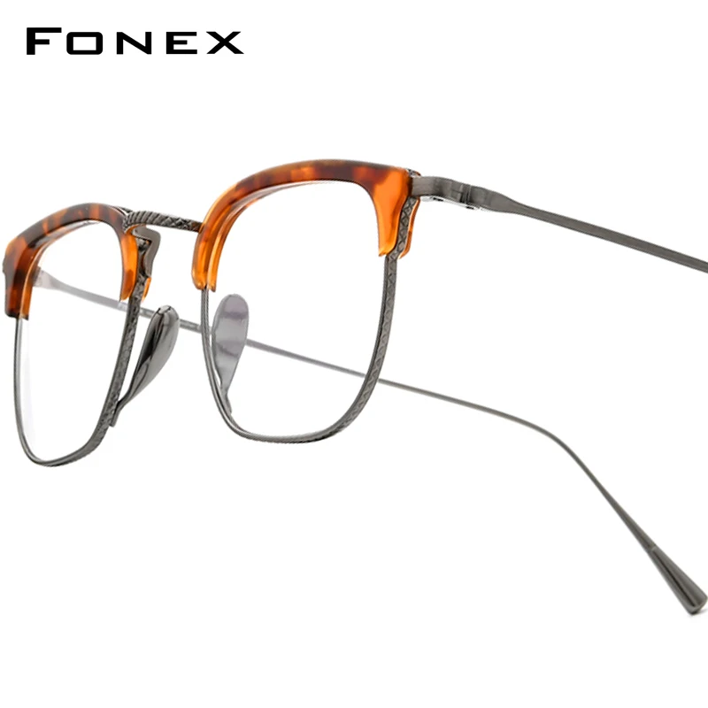 FONEX Acetate Titanium Glasses Frame Men Brand Design Retro Square Eyeglasses Women Vintage Japanese Ultralight Eyewear 85661