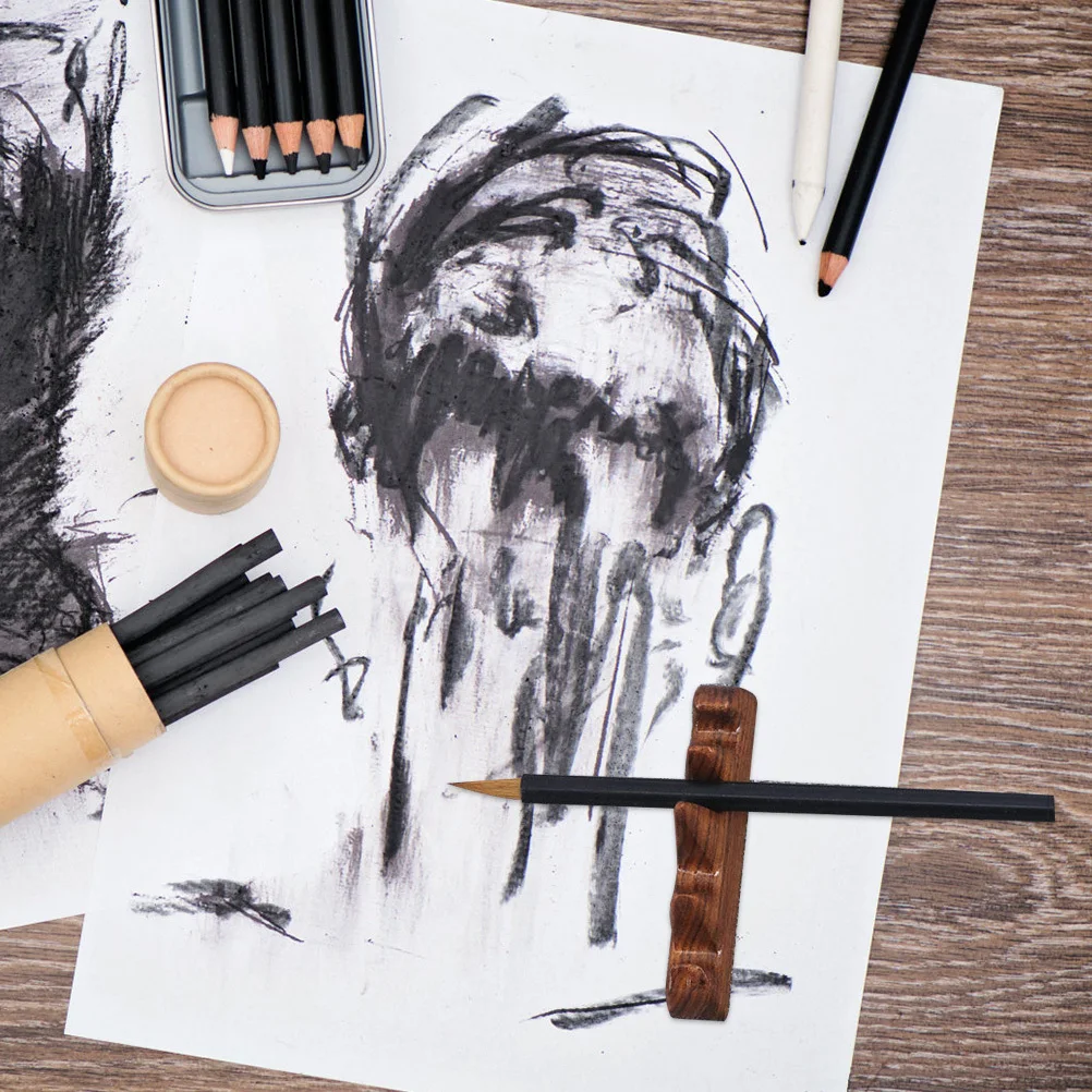 حامل فرشاة الخط من خشب الصندل الأحمر بتصميم جبلي رف أقلام خشبي لأقلام الحبر ودعم فرشاة الكتابة سومي #2