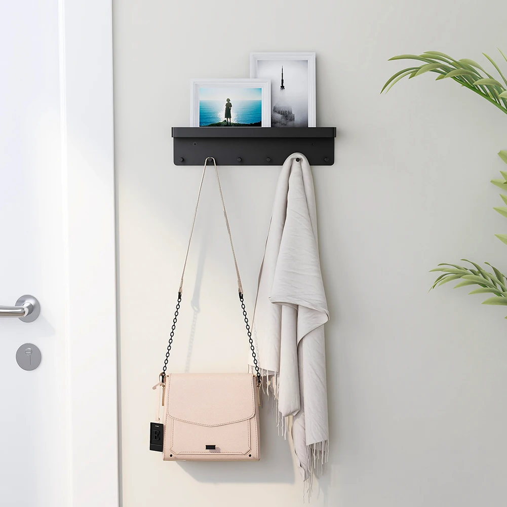 White Key Holder for Wall Decor Mail Shelf Sorter Organizer Key Hanger Wall Mount with 6 Hooks Storage Rack for Kitchen Bathroom