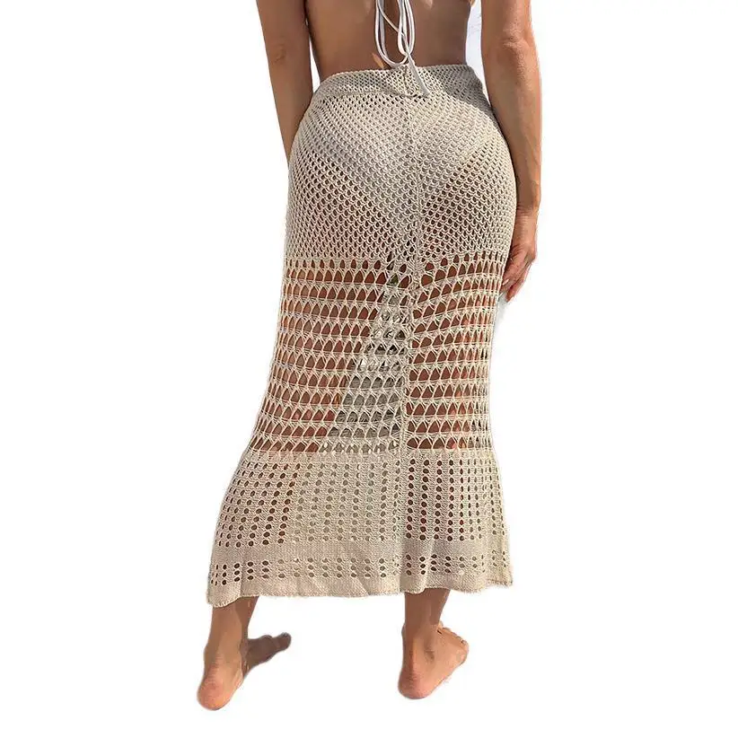 مانغا 2025 صيف جديد بلون محبوك الجوف ملابس السباحة الشاطئ غطاء المرأة تنورة واقية من الشمس