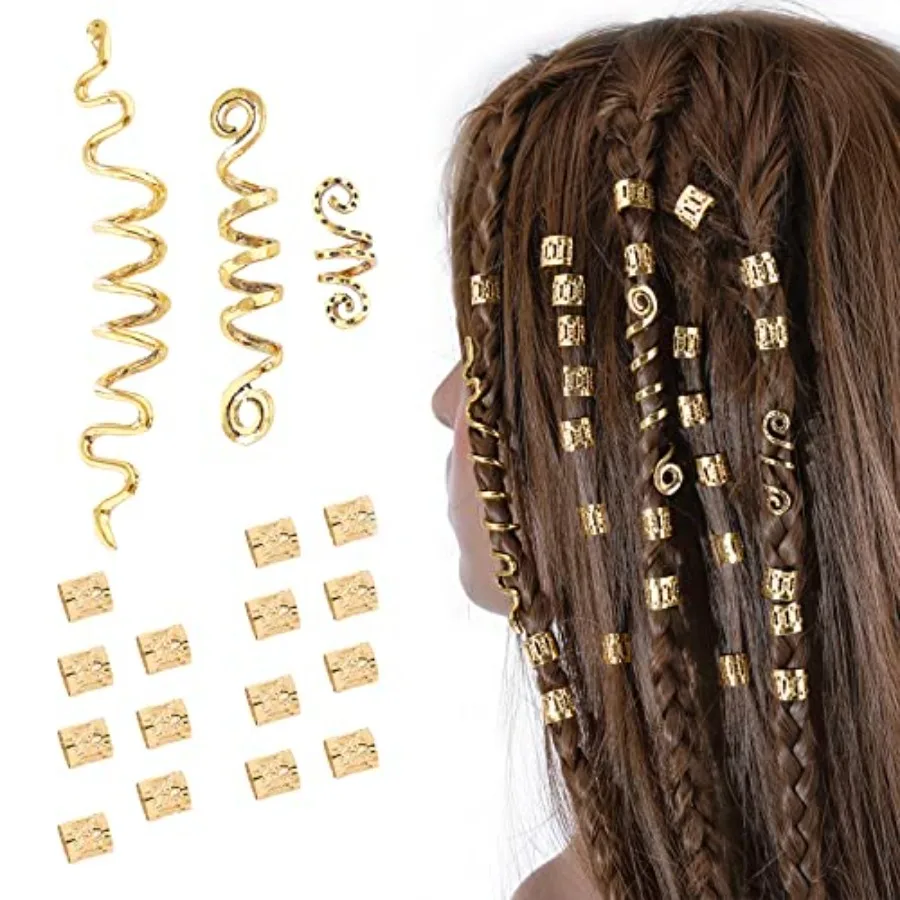 

18Pcs Hair Accessories Loc Hair Jewelry for Women Braids, Dreadlock Beads Metal Hair Clips Decoration Gold Multiple Styles -sty