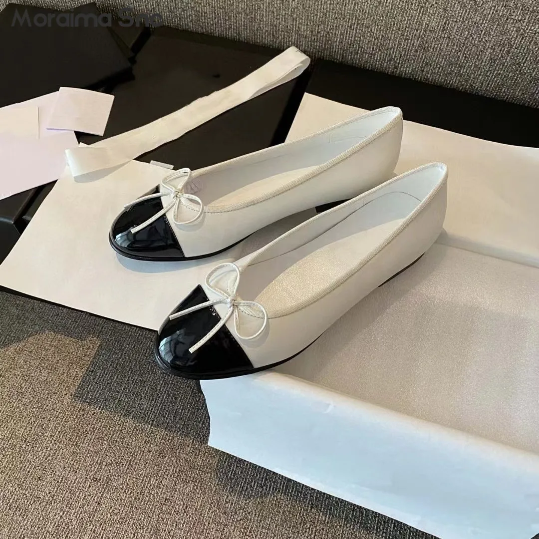 Bow Knot Color Matching Ballet Flats Classic Leather Round Toe Flat Shoes Simple Design Casual Comfortable Fashion Women's Shoes