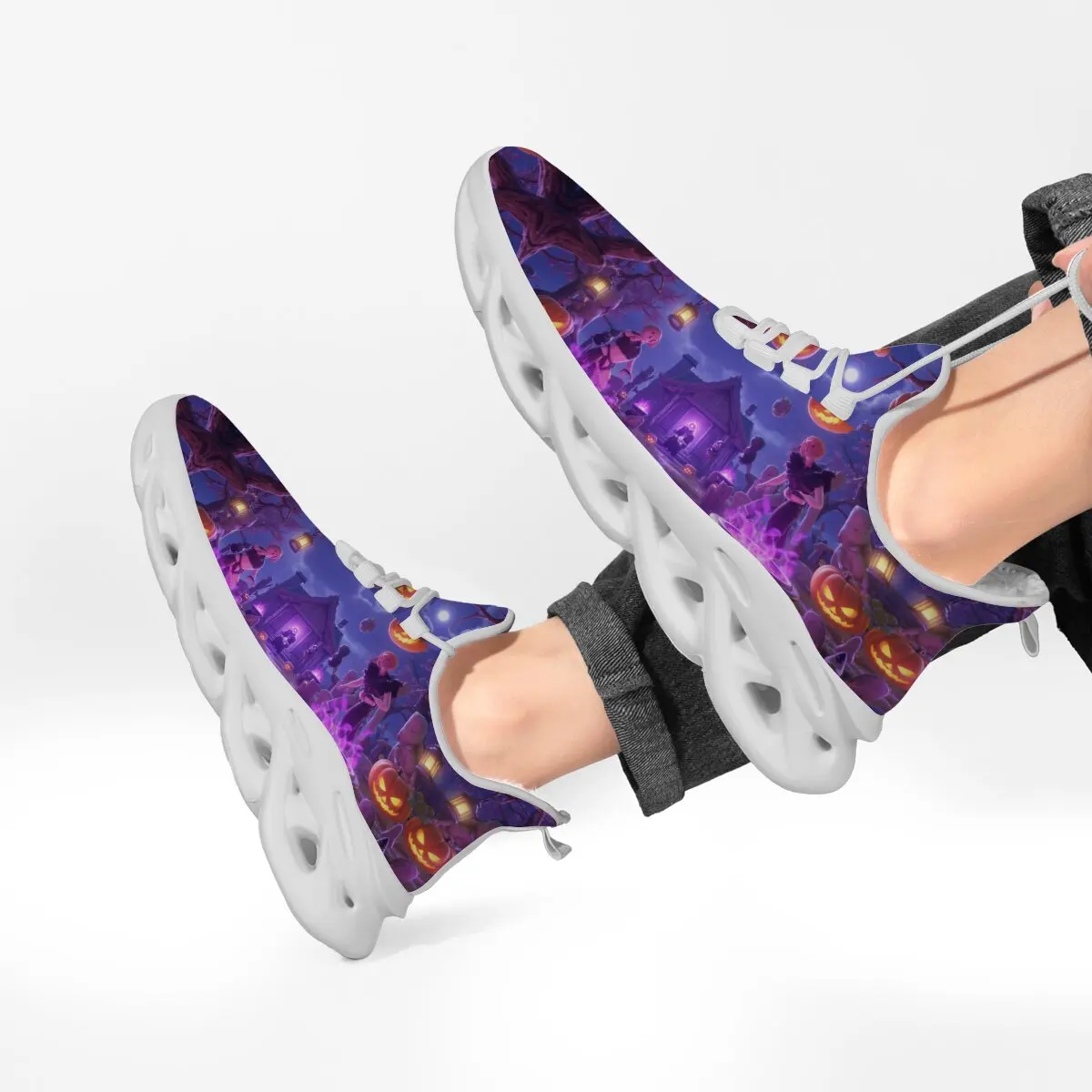 

Feizhi Sports Shoes for Parents Children Flat and Low-top Halloween Dark Style Evil Pumpkin Pattern Floral Print Casual Shoes