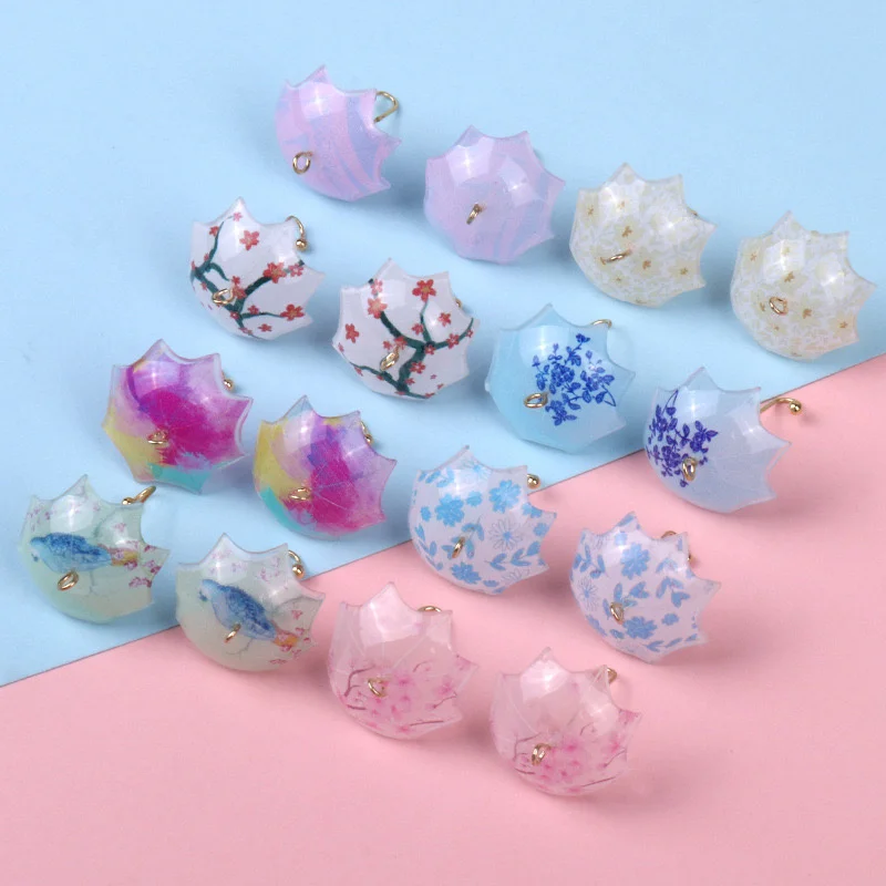 Wholesale 50pcs/lot color flowers pattern print cartoon umbrella shape acrylic beads diy jewelry accessory